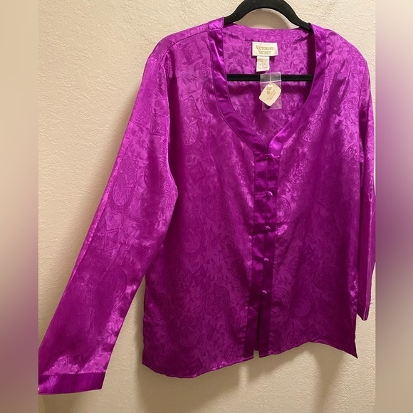 Vintage Victoria's Secret Gold Label Purple Button Front Sleep Shirt Size S NEW - Picture 7 of 10